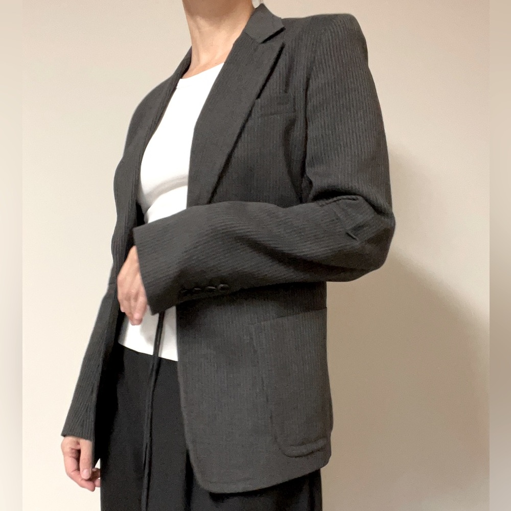 Ann Demeulemeester Charcoal Grey Pinstripe Blazer with Inside Ties, EU 38 US 4/6